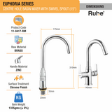 Euphoria Centre Hole Basin Mixer with Medium (15 inches) Round Swivel Spout Faucet dimensions and size