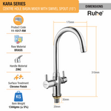 Kara Centre Hole Basin Mixer with Medium (15 inches) Round Swivel Spout Faucet dimensions and sizes