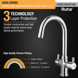Kara Centre Hole Basin Mixer with Medium (15 inches) Round Swivel Spout Faucet 3 layer protection