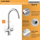 Elixir Centre Hole Basin Mixer with Medium (15 inches) Round Swivel Spout Faucet product details