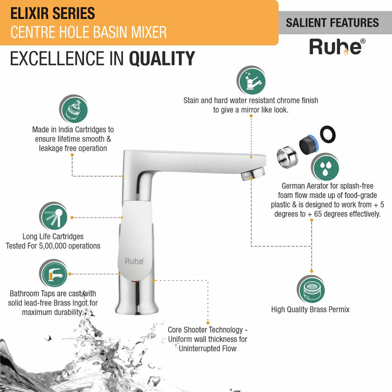 Elixir Deck Mount Wash Basin Mixer Tap with Swivel Spout