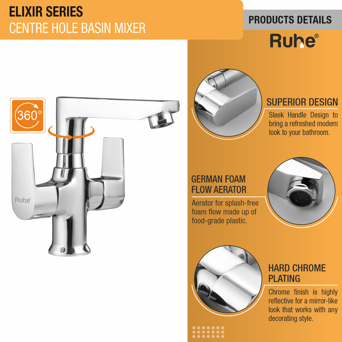 Elixir Centre Hole Basin Mixer with Small (7 inches) Swivel Spout Faucet product details