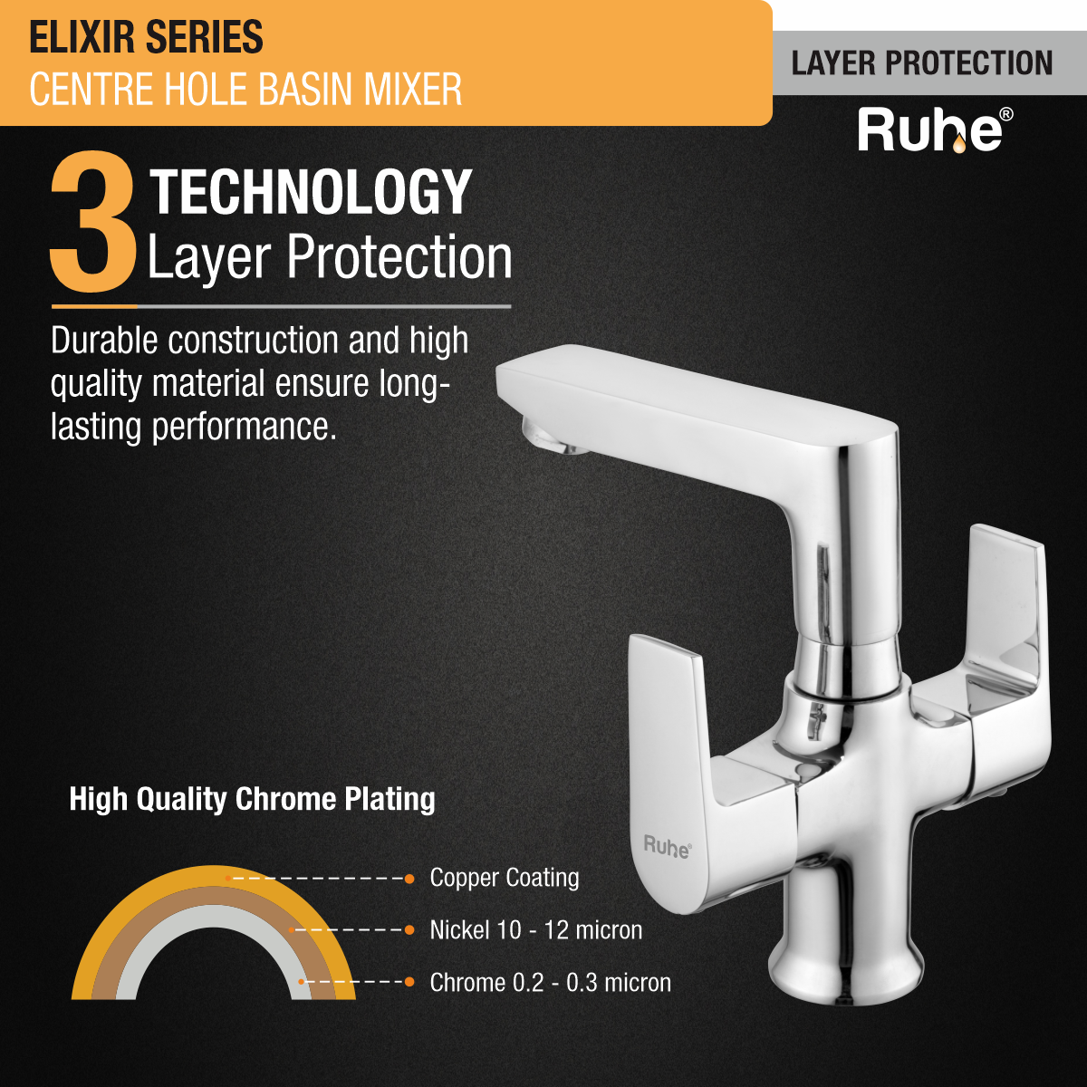 Elixir Centre Hole Basin Mixer with Small (7 inches) Swivel Spout Faucet 3 layer protection
