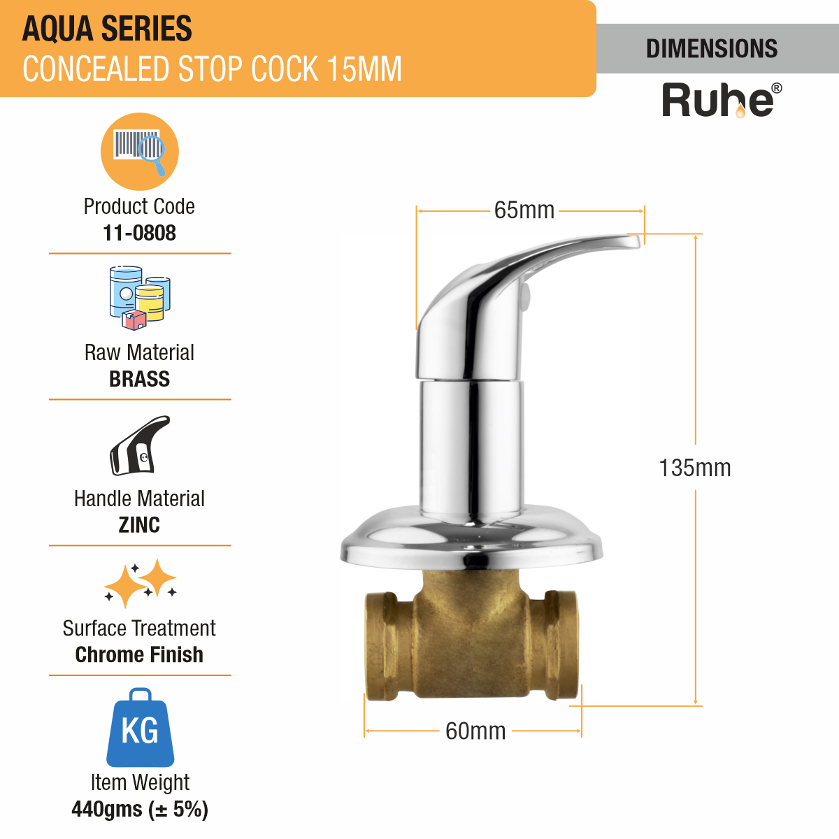 Aqua Concealed Stop Valve Brass Faucet (15mm)- by Ruhe