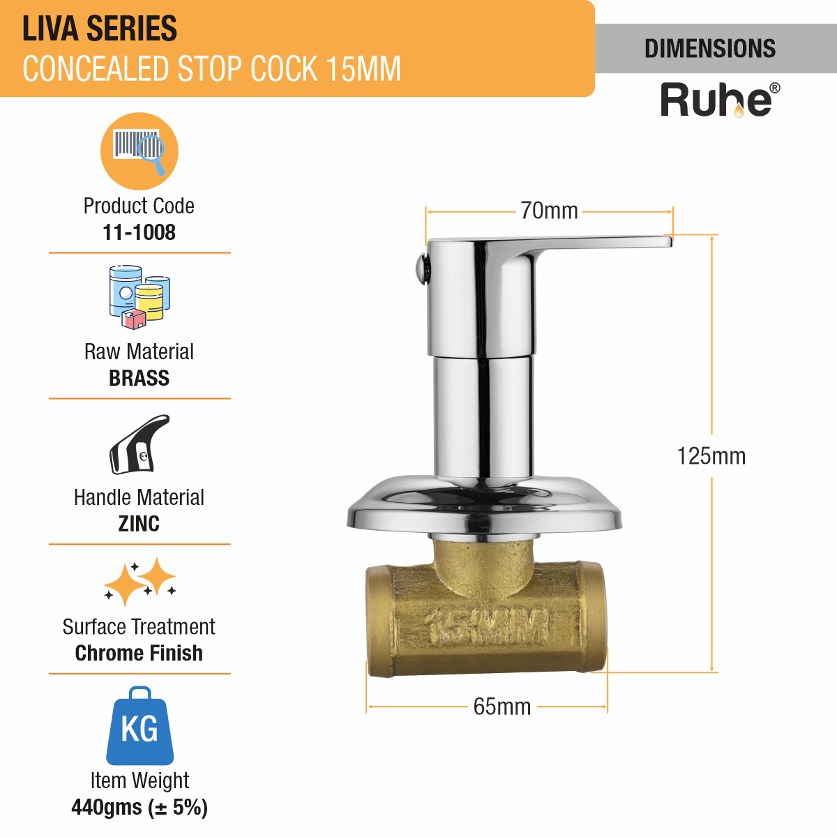 Liva Concealed Stop Valve Brass Faucet (15mm)- by Ruhe®