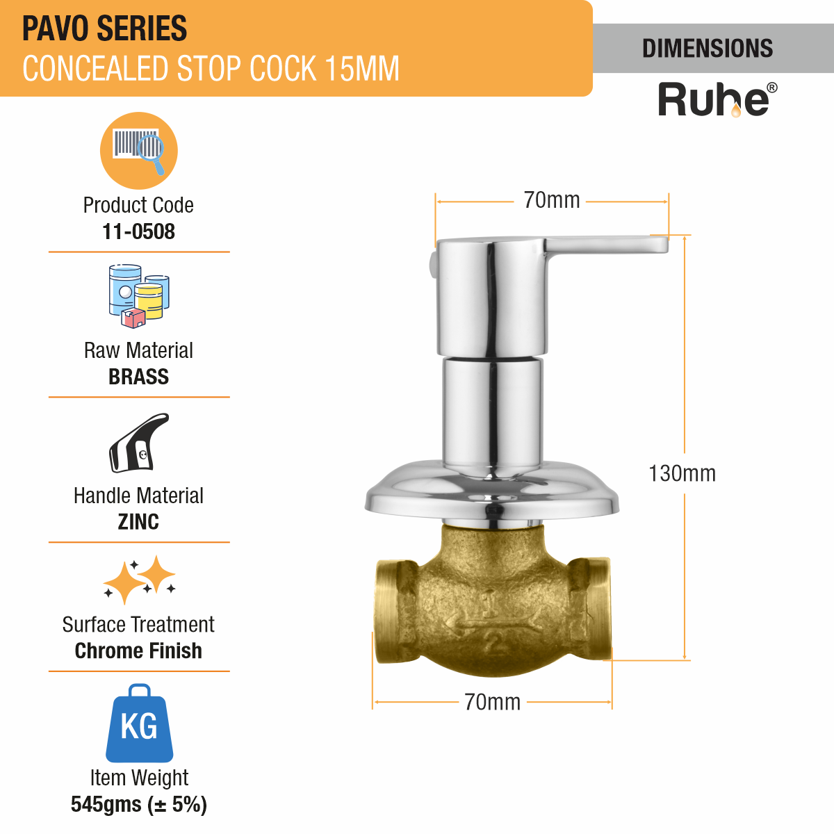 Pavo Concealed Stop Valve Brass Faucet (15mm)- by Ruhe®