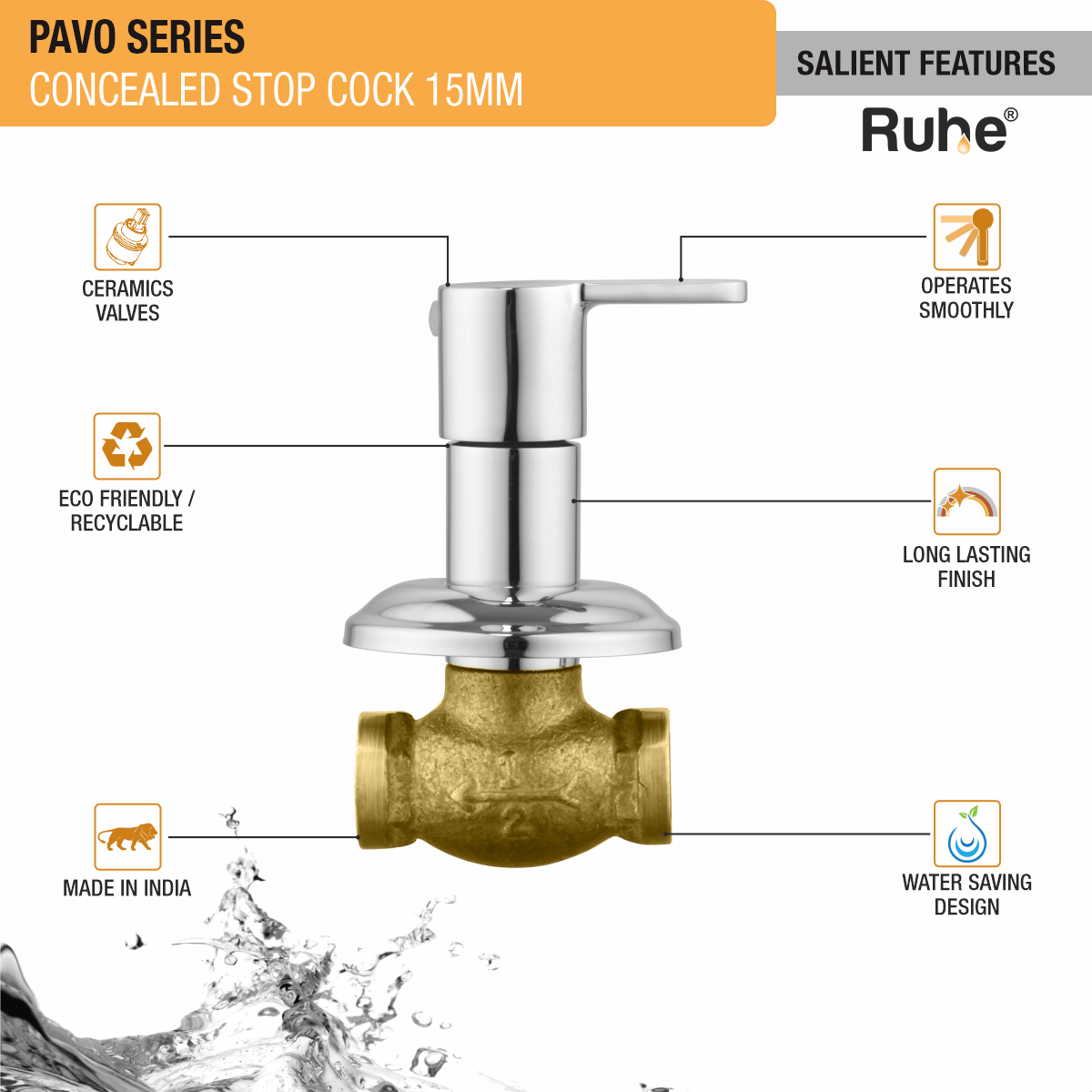 Pavo Concealed Stop Valve Brass Faucet (15mm)- by Ruhe®