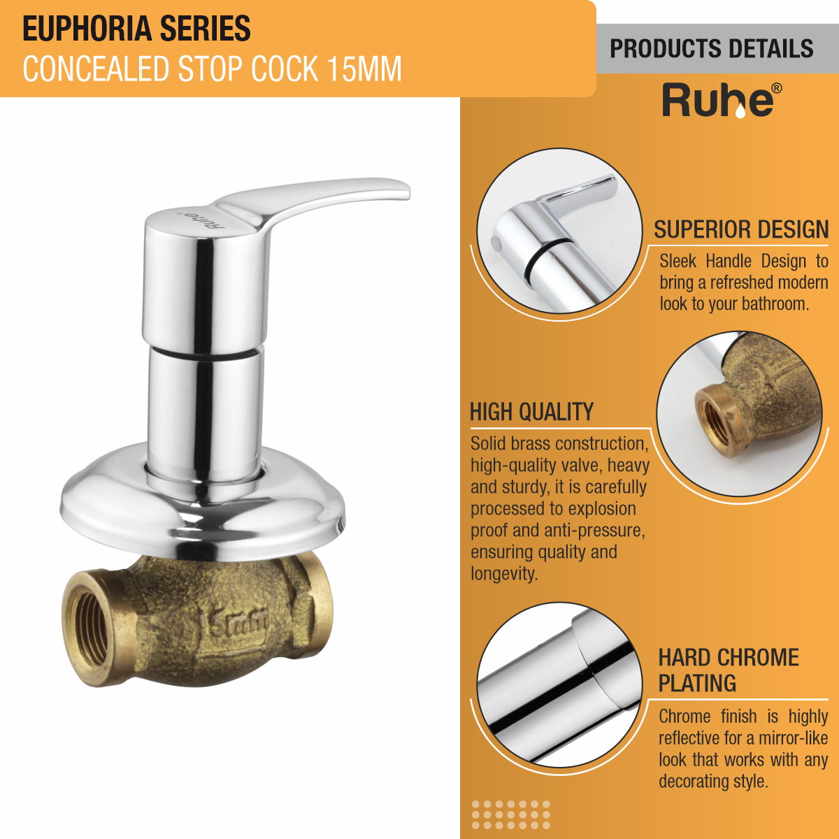 Euphoria Concealed Stop Valve Brass Faucet (15mm)- by Ruhe®