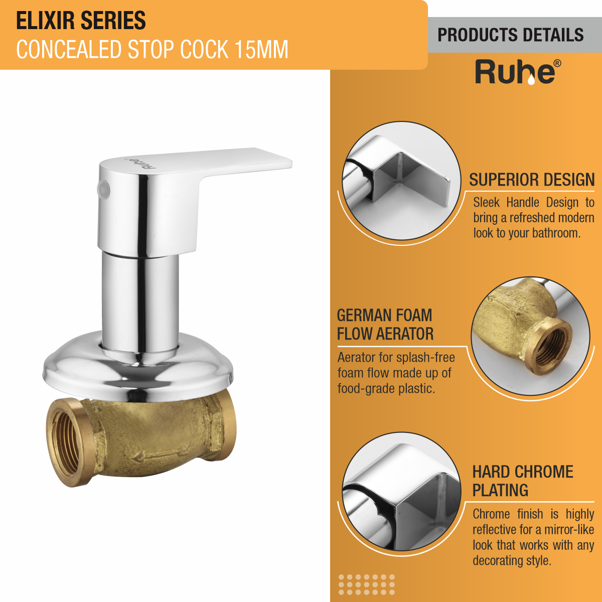 Elixir Concealed Stop Valve Brass Faucet (15mm)- by Ruhe®