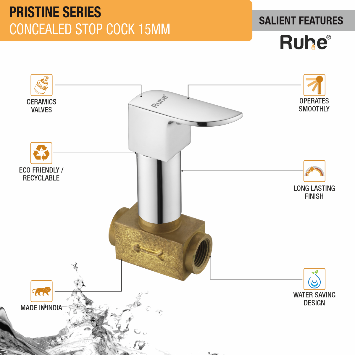 Pristine Concealed Stop Valve Brass Faucet (15mm)- by Ruhe®