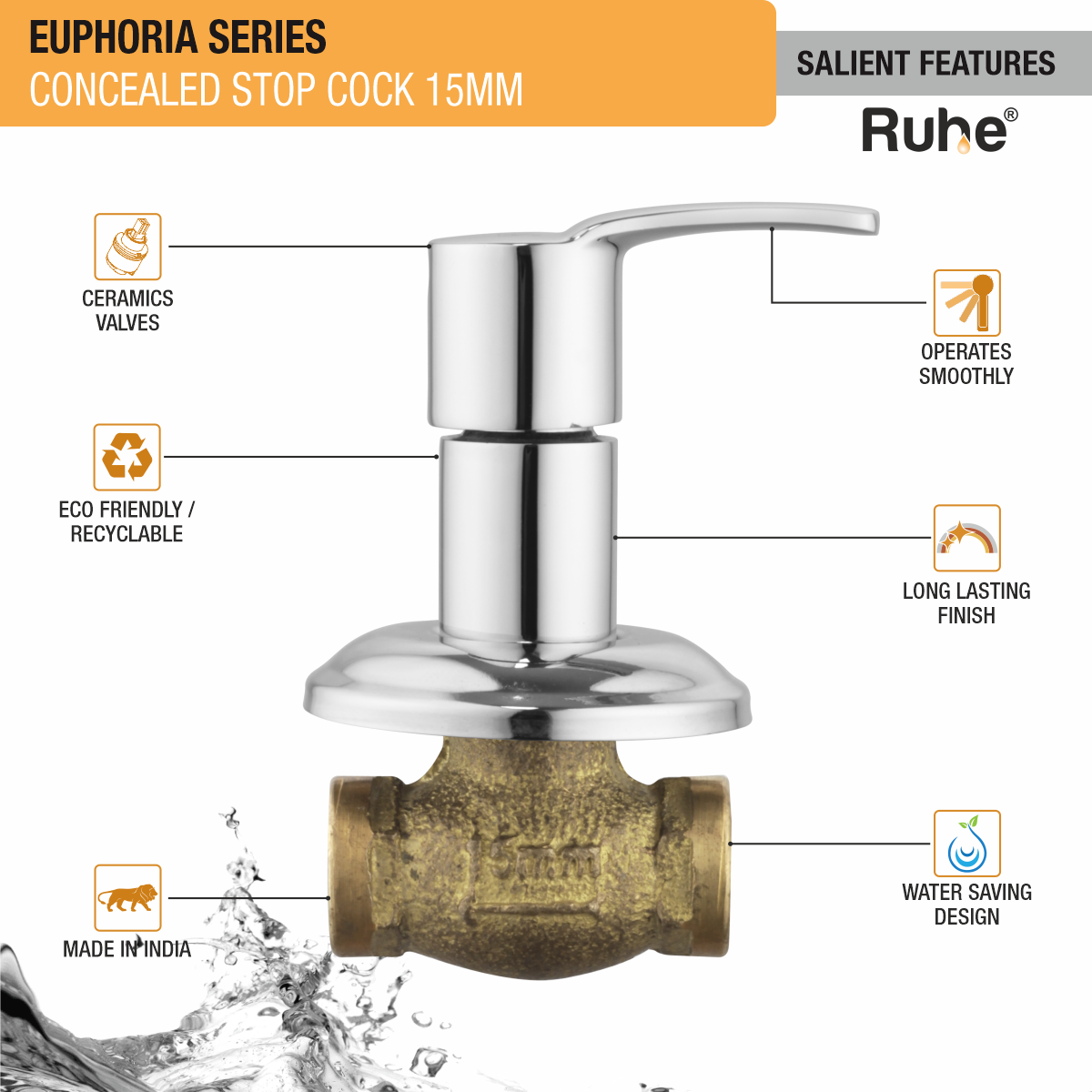 Euphoria Concealed Stop Valve Brass Faucet (15mm)- by Ruhe®