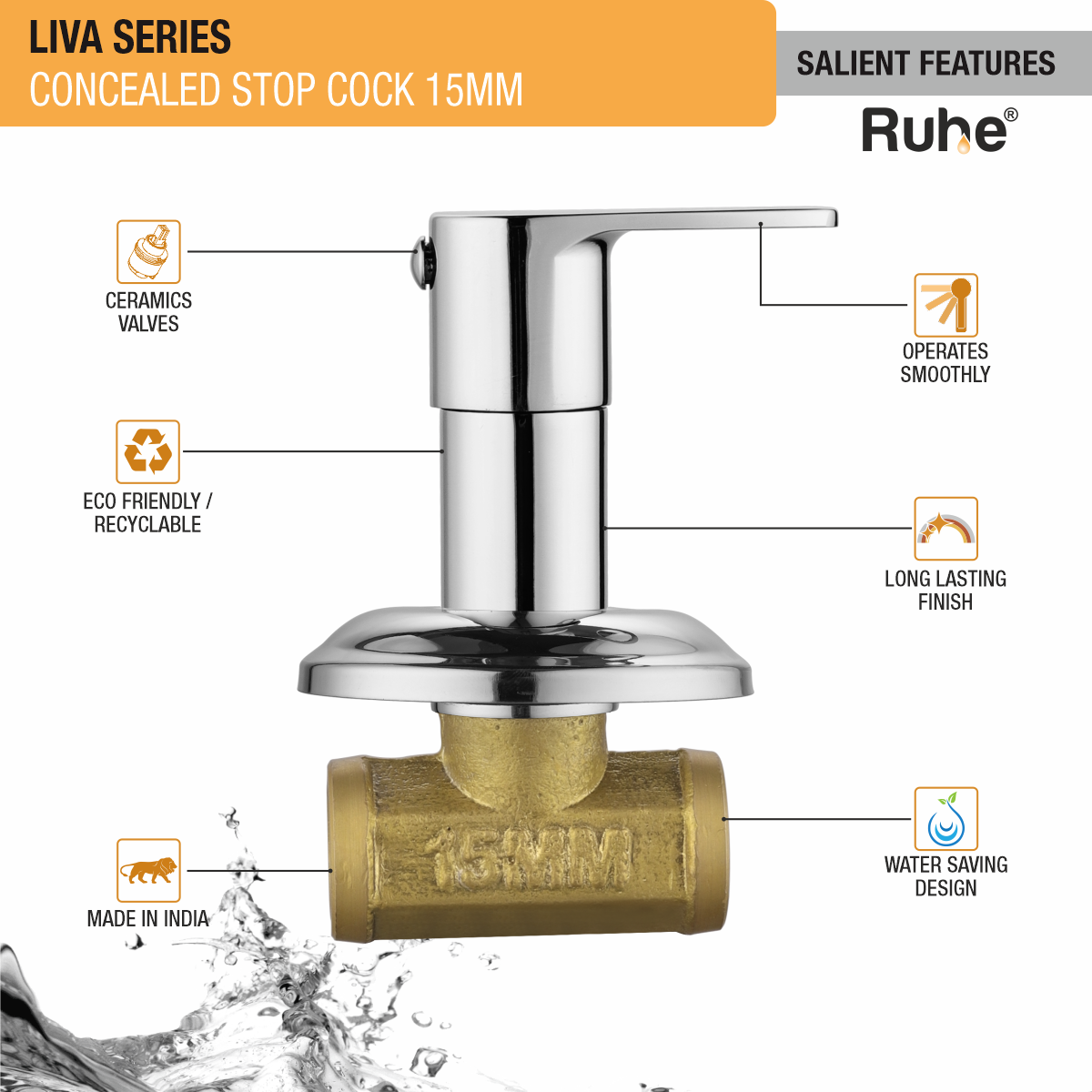 Liva Concealed Stop Valve Brass Faucet (15mm)- by Ruhe®