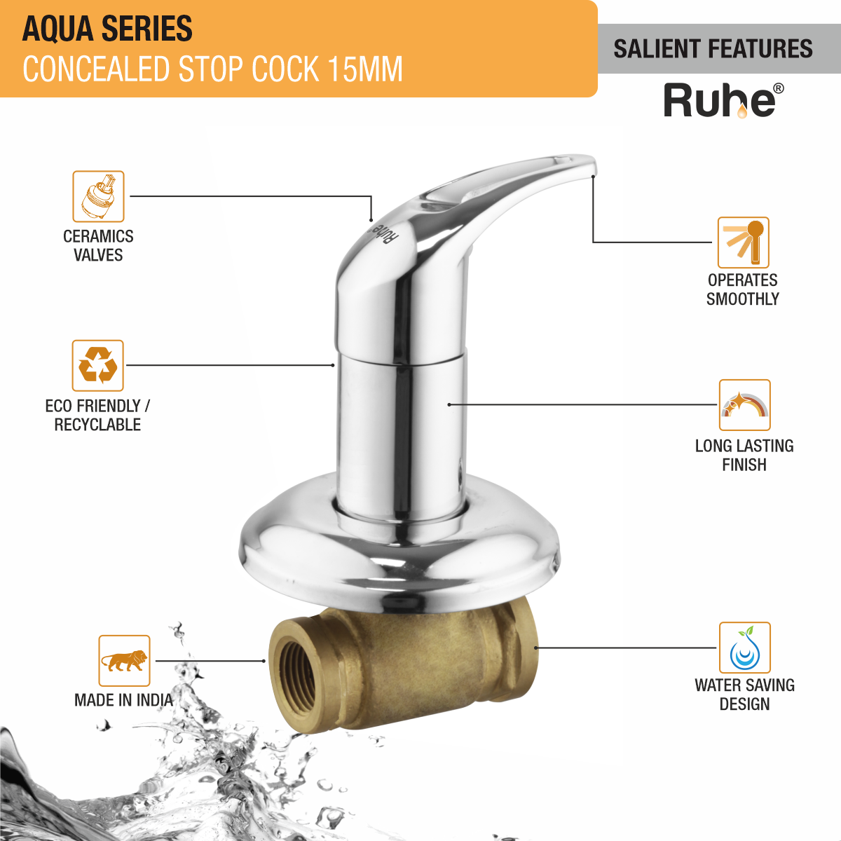 Aqua Concealed Stop Valve Brass Faucet (15mm)- by Ruhe