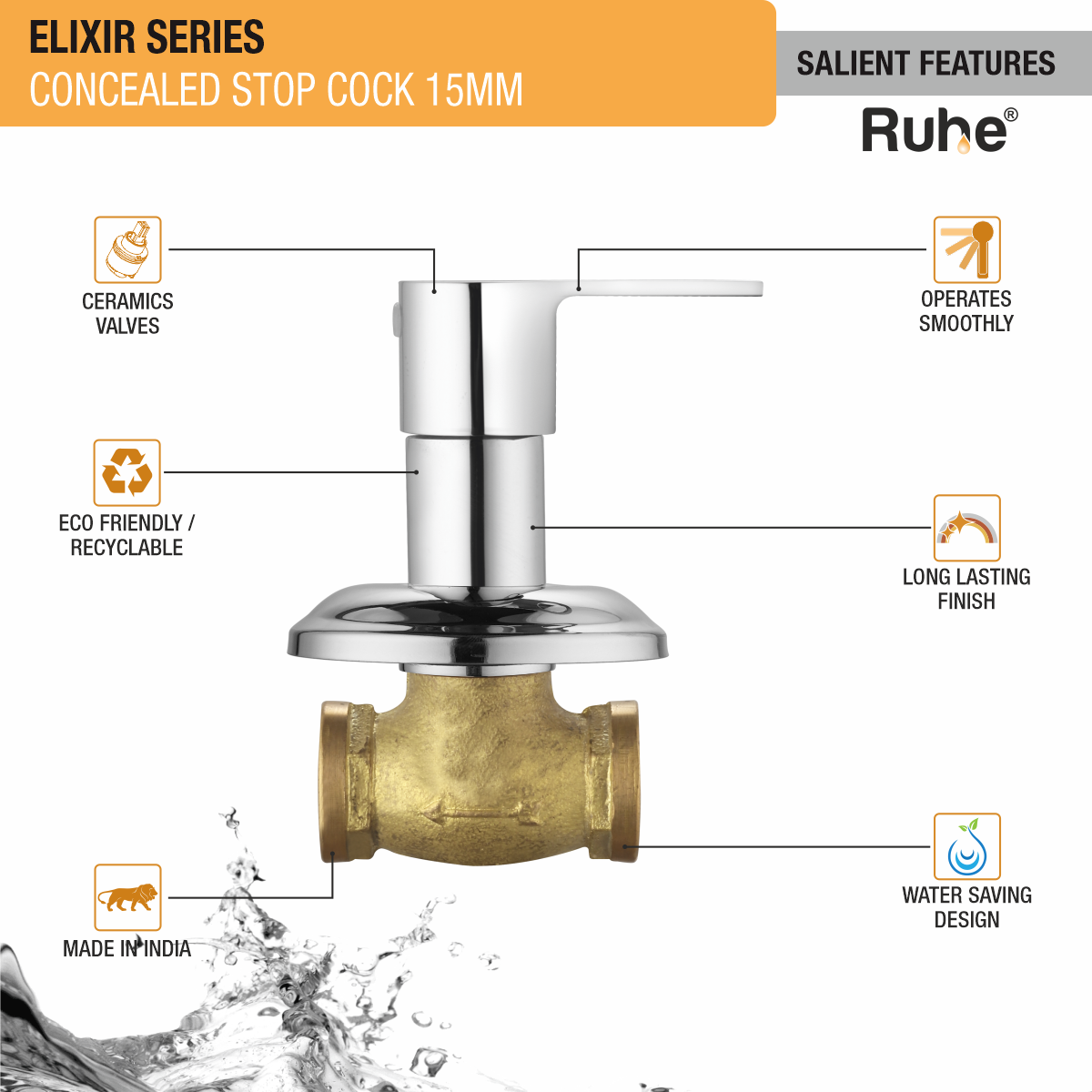 Elixir Concealed Stop Valve Brass Faucet (15mm)- by Ruhe®