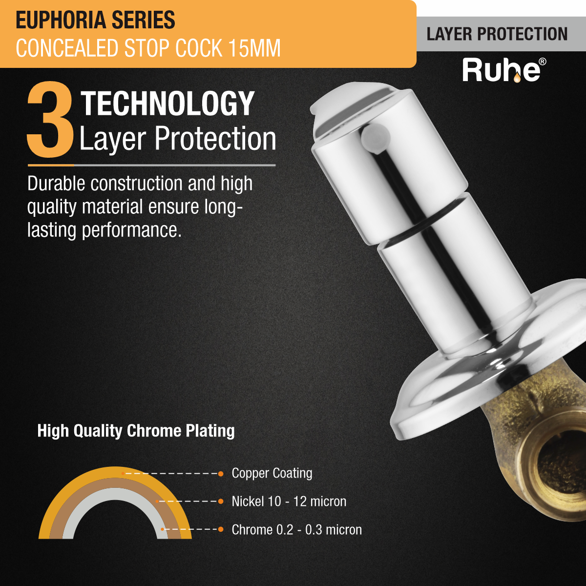 Euphoria Concealed Stop Valve Brass Faucet (15mm)- by Ruhe®