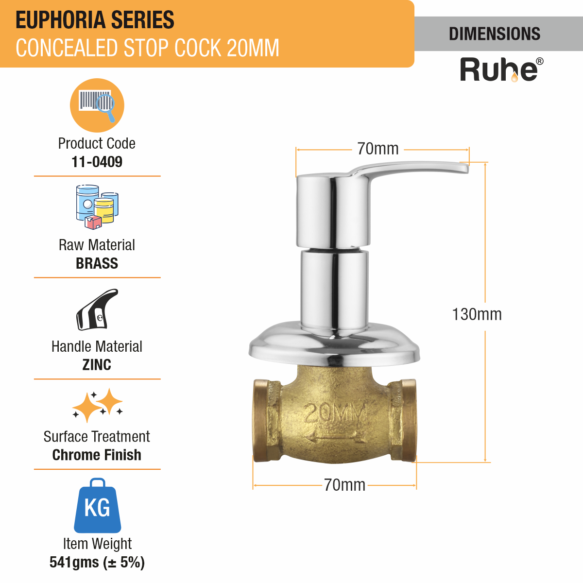 Euphoria Concealed Stop Valve (20mm)- by Ruhe®