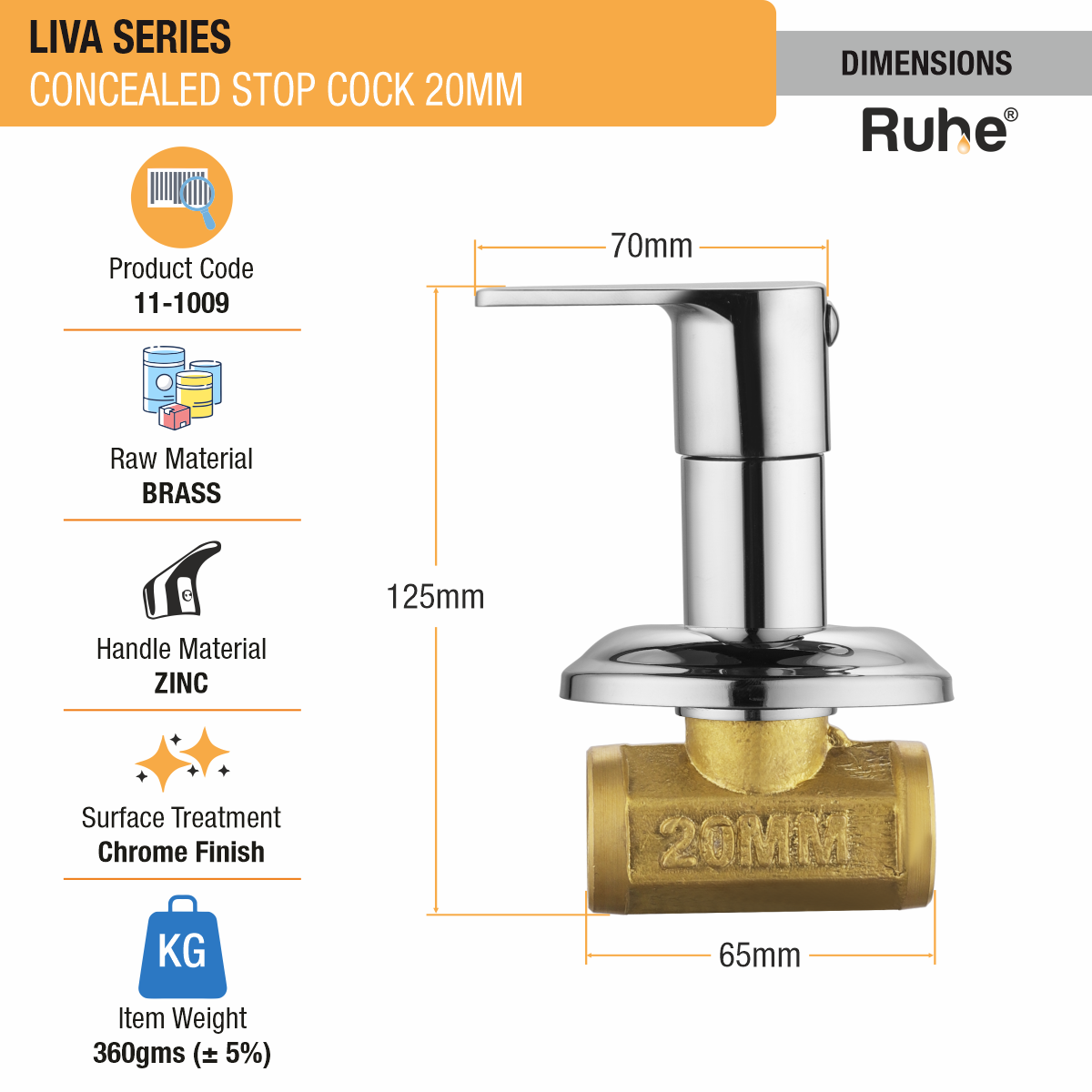 Liva Concealed Stop Valve (20mm)- by Ruhe®