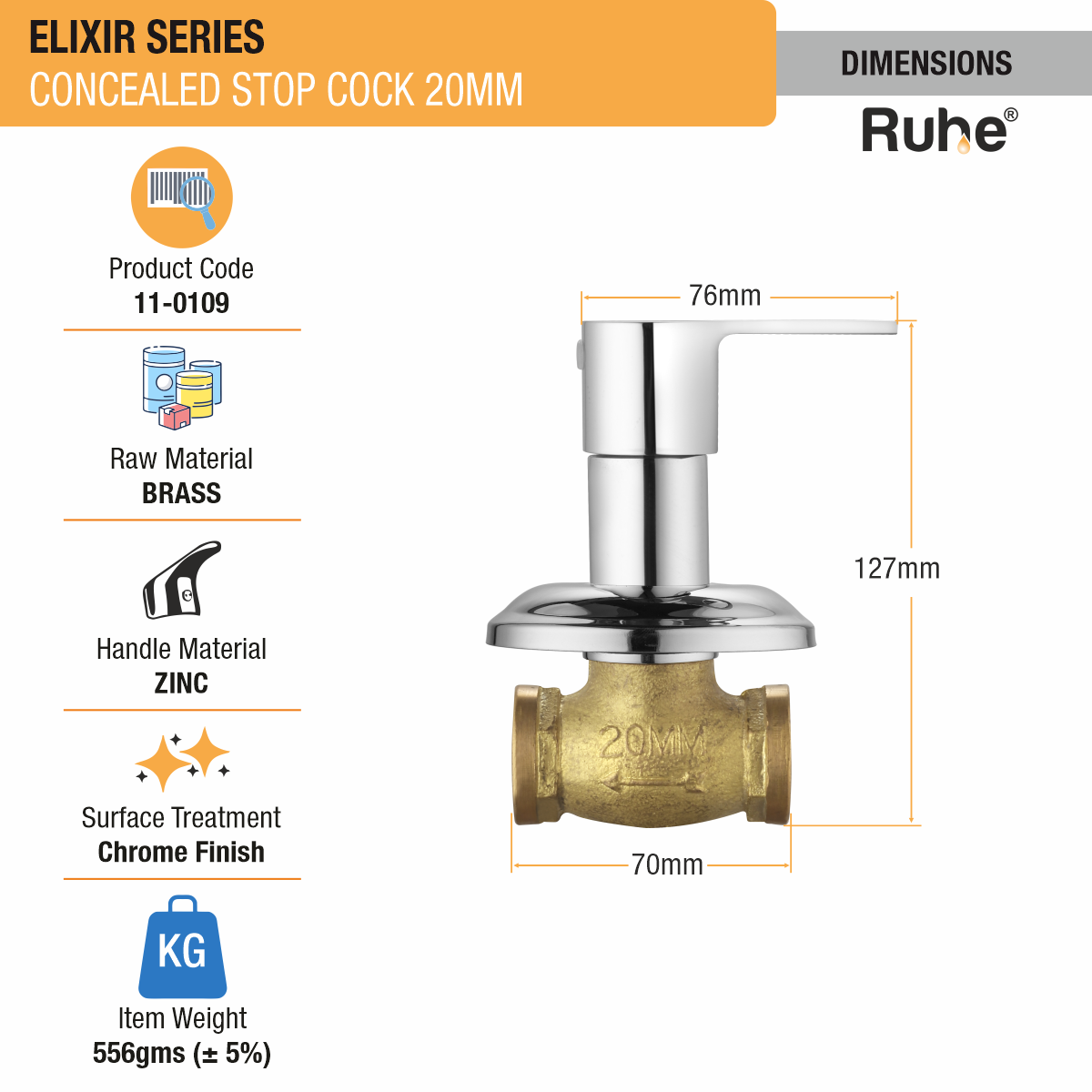 Elixir Concealed Stop Valve (20mm)- by Ruhe®