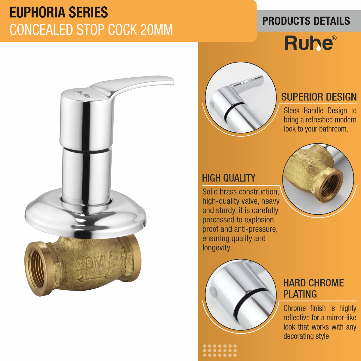 Euphoria Concealed Stop Valve (20mm)- by Ruhe®