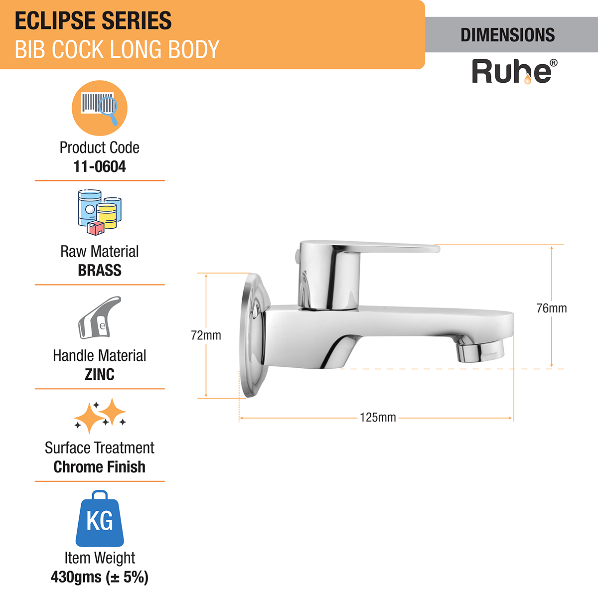 Eclipse Bib Tap Long Body Brass Faucet- by Ruhe®