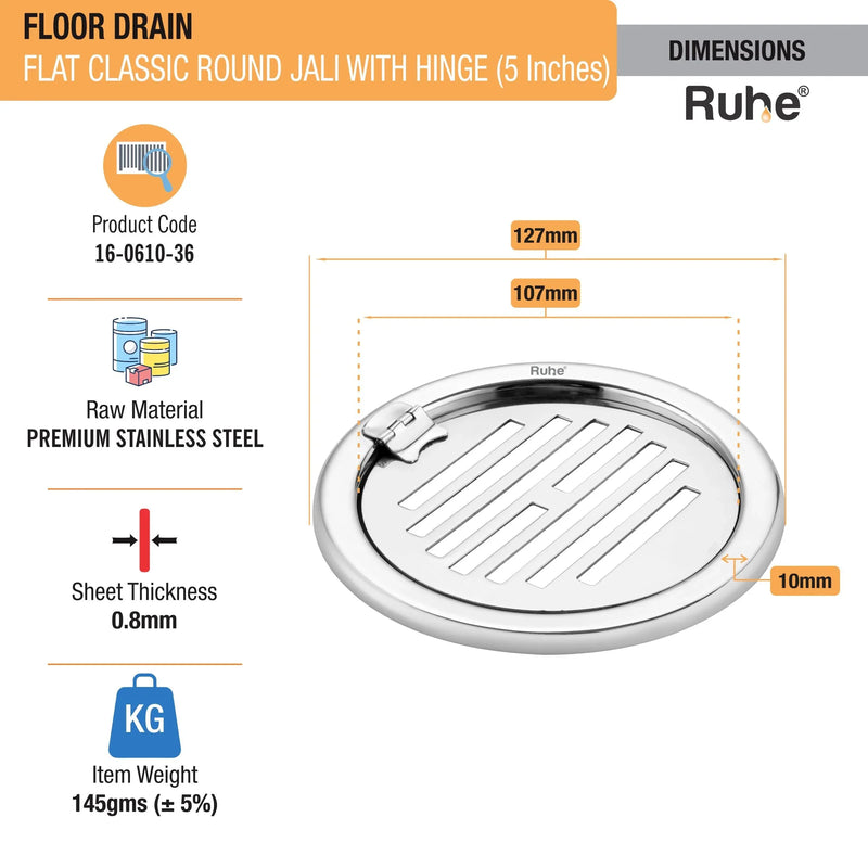Classic Round Jali Floor Drain (5 Inches) with Hinged Grating Top (Pack of 2) - by Ruhe