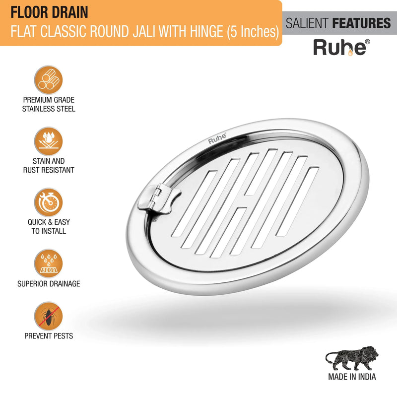 Classic Round Jali Floor Drain (5 Inches) with Hinged Grating Top (Pack of 2) - by Ruhe