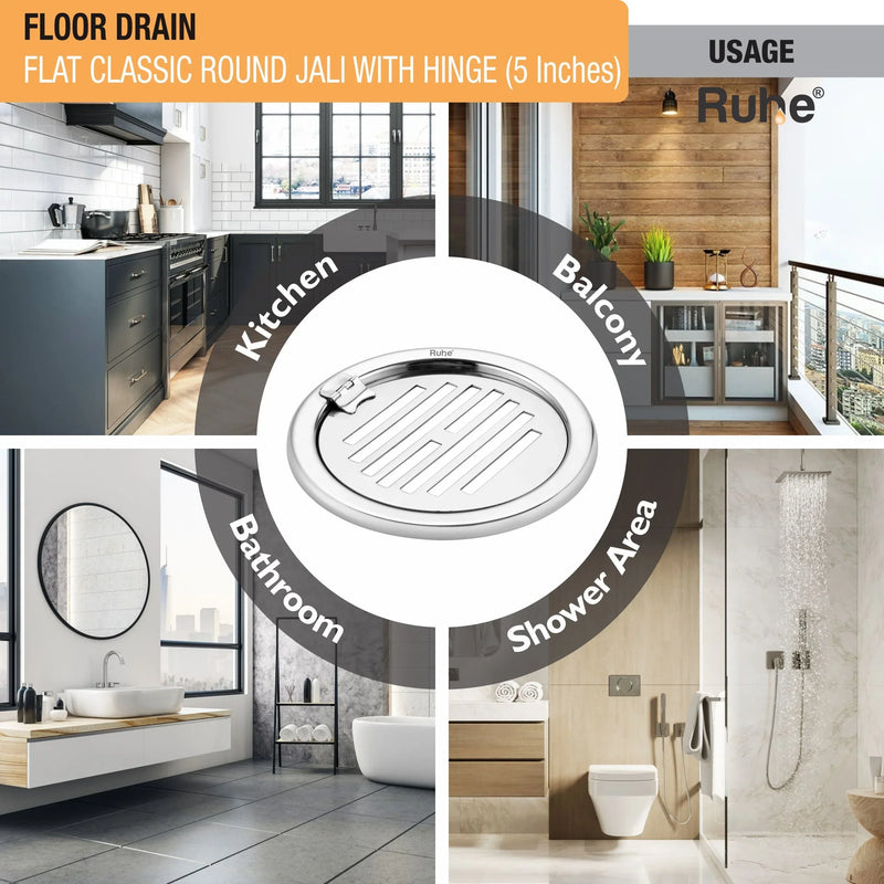 Classic Round Jali Floor Drain (5 Inches) with Hinged Grating Top (Pack of 2) - by Ruhe