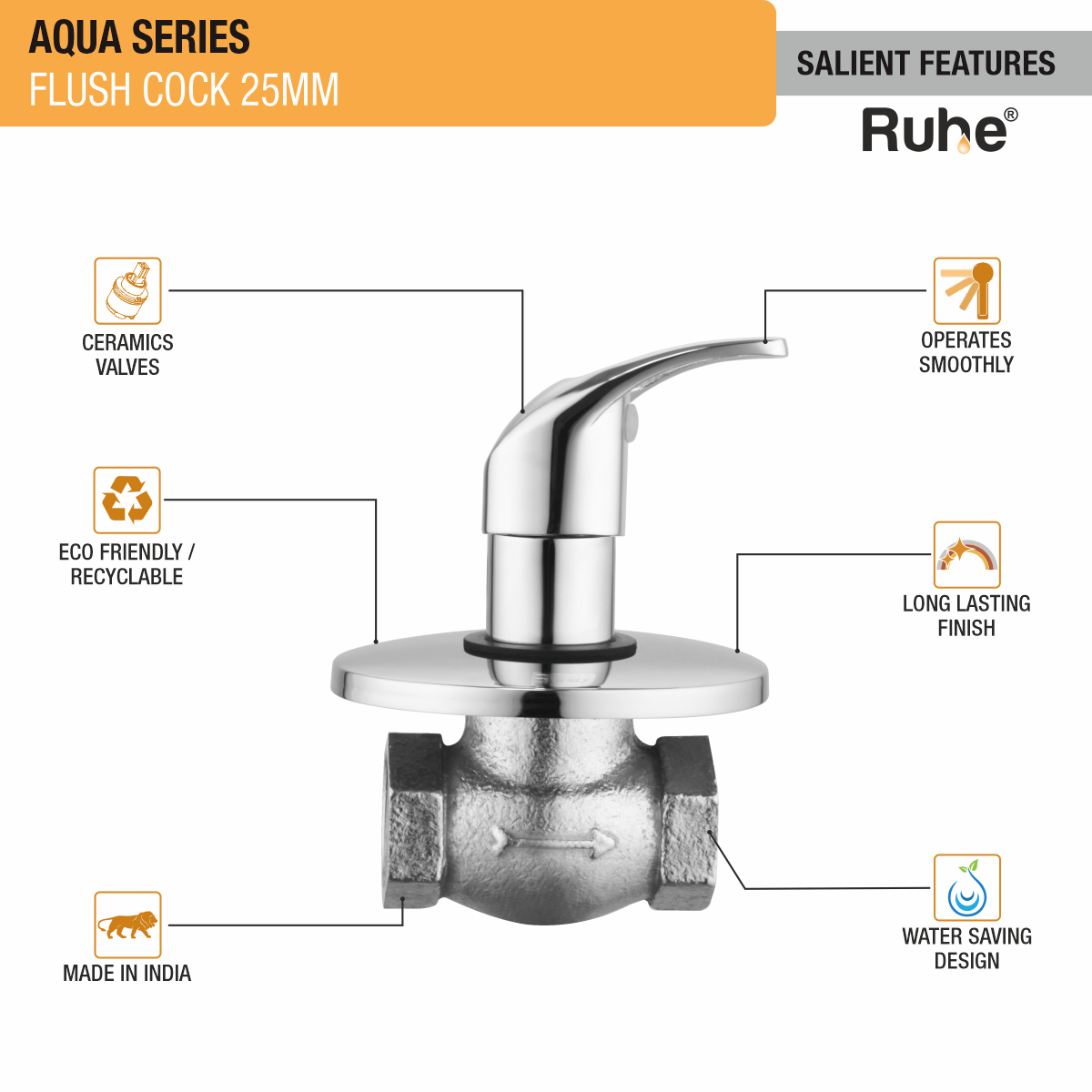 Aqua Flush Valve Brass Faucet (25mm) features