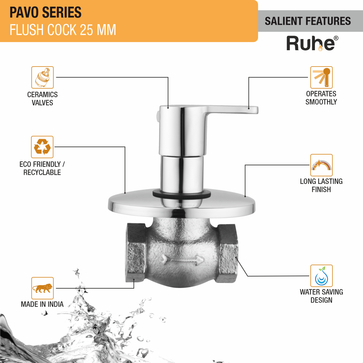 Pavo Flush Valve Brass Faucet (25mm) features