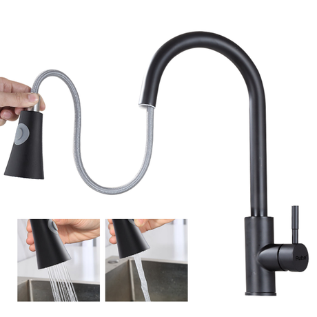Kara Pull-out Single Lever Table Mount Sink Mixer Faucet with Dual Flow (Matte Black) 304-Grade SS