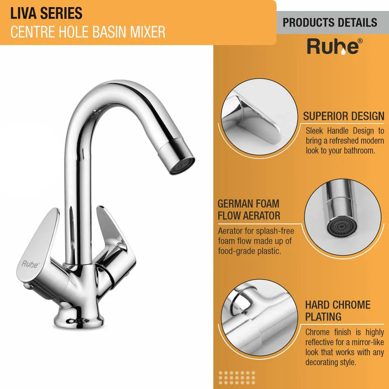 Liva Deck Mount Wash Basin Mixer Tap with Swivel Spout