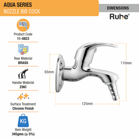 Aqua Nozzle Bib Tap Brass Faucet dimensions and size
