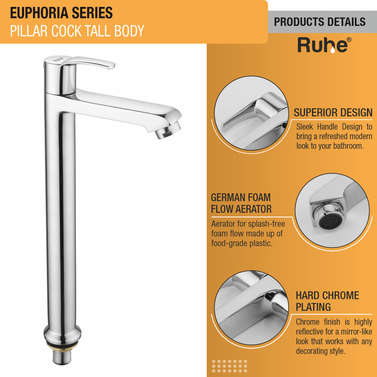 Euphoria Pillar Tap Tall Body Brass Faucet product details