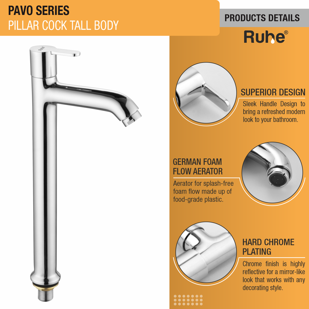 Pavo Pillar Tap Tall Body Faucet product details