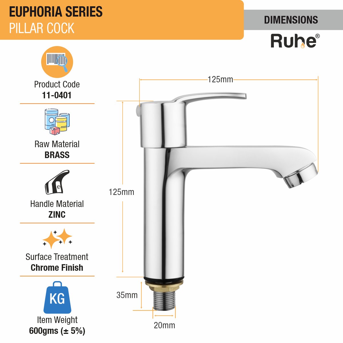 Euphoria Wash Basin Pillar Tap - by Ruhe®