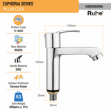 Euphoria Pillar Tap Brass Faucet dimensions and size