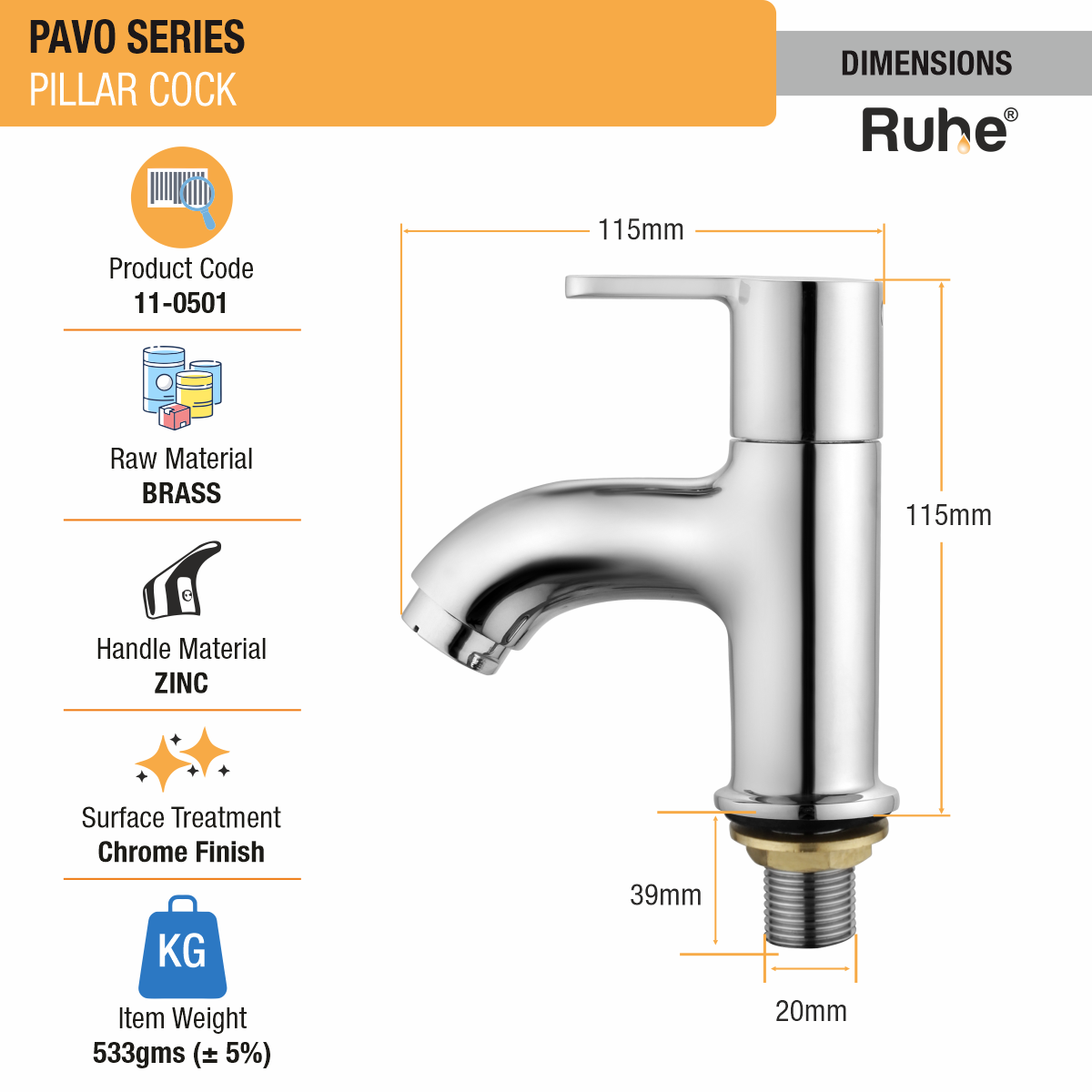 Pavo Wash Basin Pillar Tap - by Ruhe®