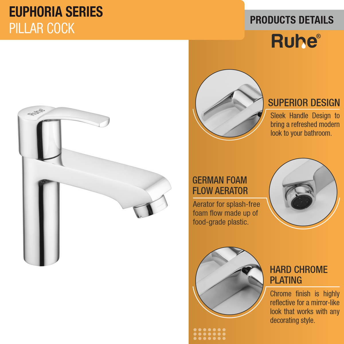 Euphoria Wash Basin Pillar Tap - by Ruhe®