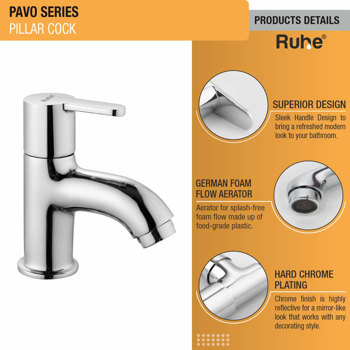 Pavo Pillar Tap Brass Faucet product details