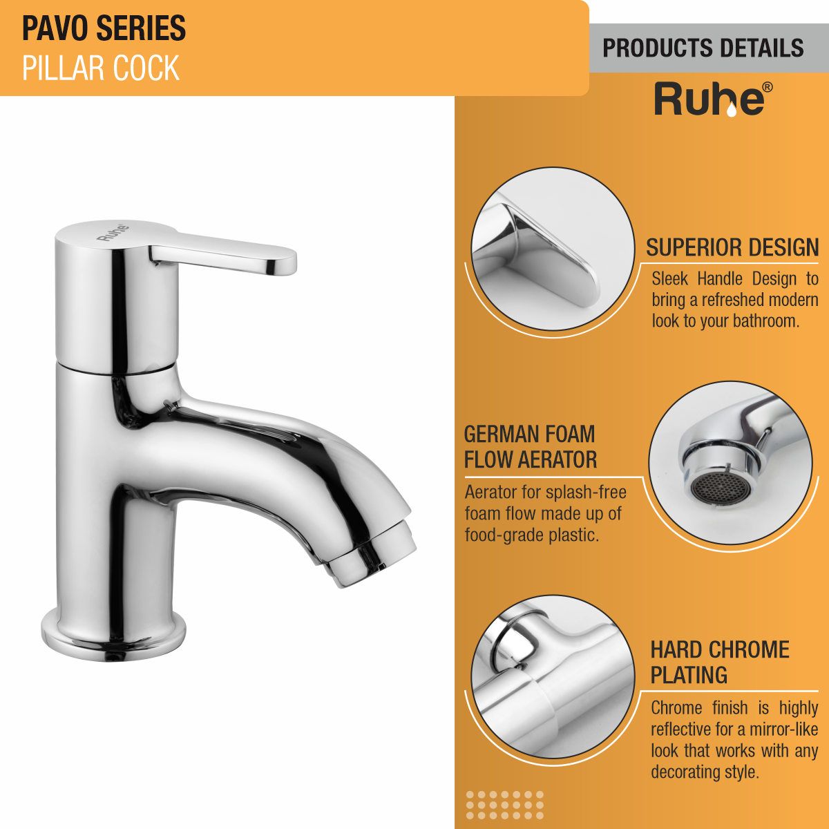 Pavo Wash Basin Pillar Tap - by Ruhe®