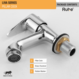 Liva Pillar Tap Brass Faucet package content