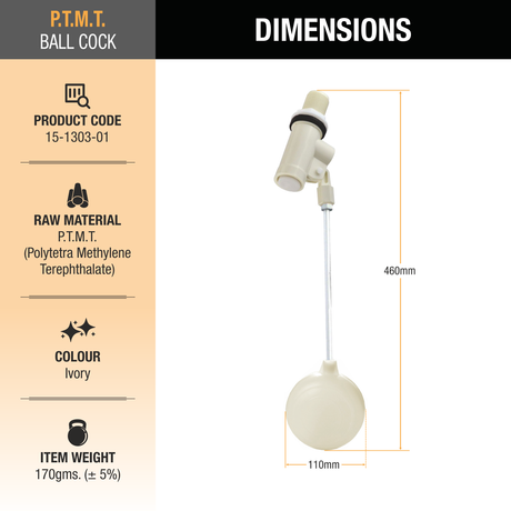 Ball Cock PTMT (15mm) dimensions and size