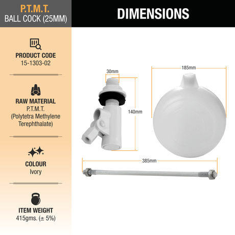 Ball Cock PTMT (25mm) dimensions and size