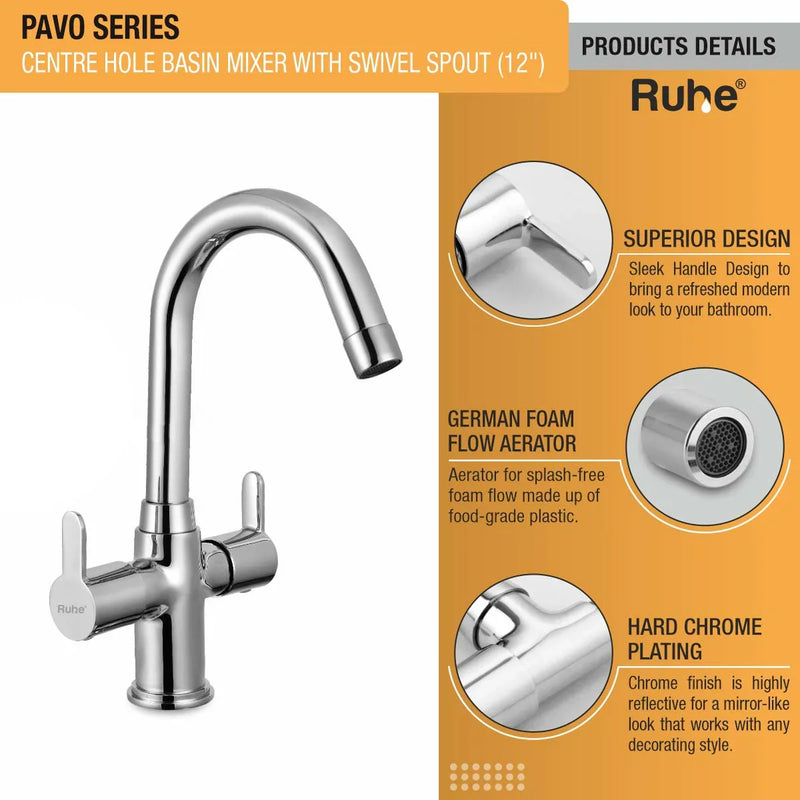Pavo Deck Mount Wash Basin Mixer Tap with Swivel Spout