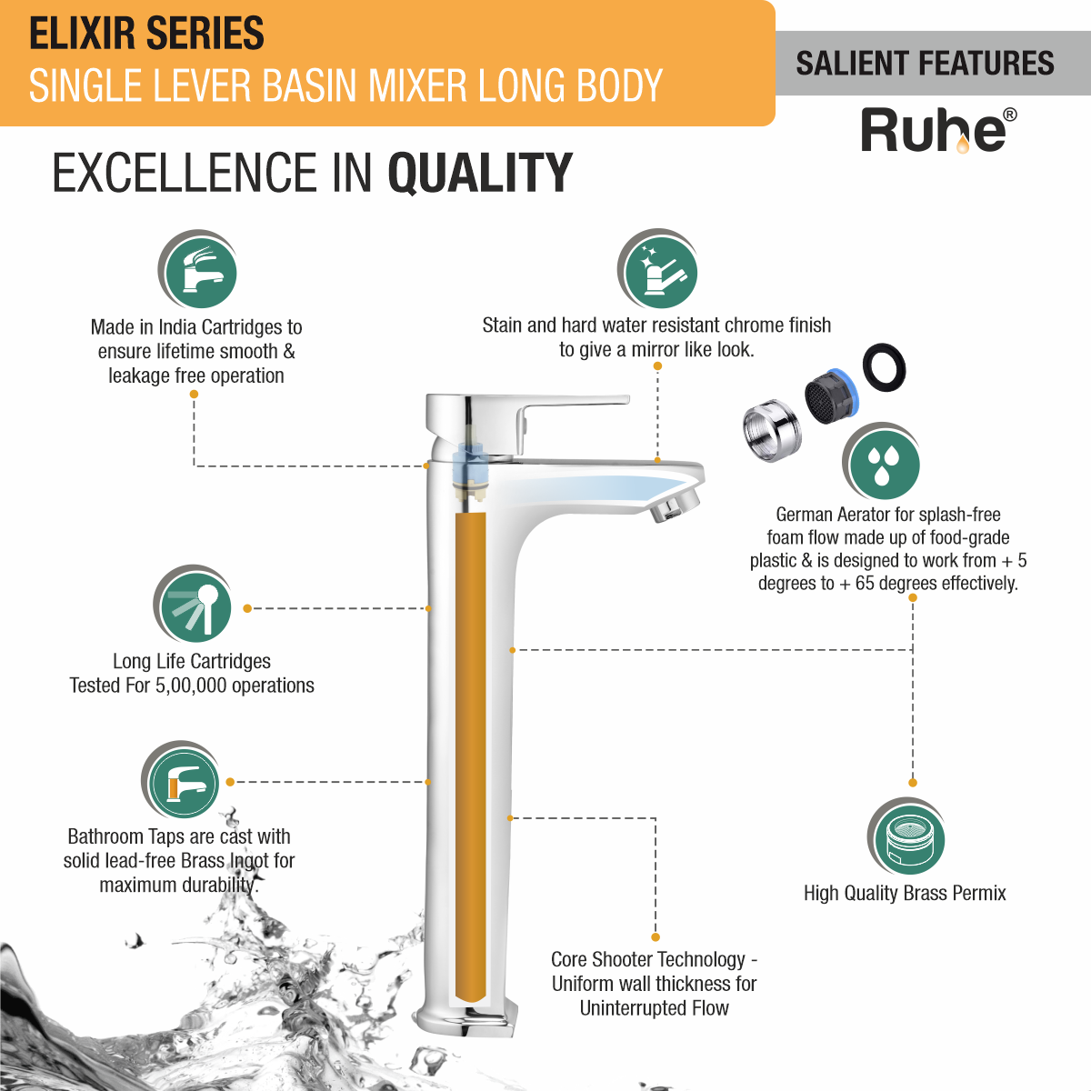 Elixir Single Lever Deck-mount Tall Body Wash Basin Mixer Tap - by Ruhe