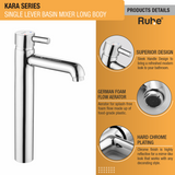 Kara Single Lever Tall Body Basin Brass Mixer Faucet product details