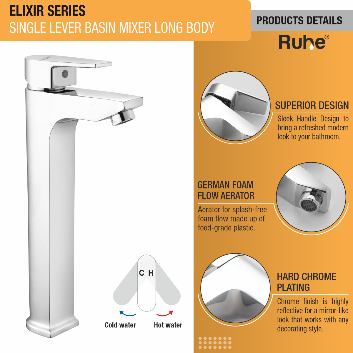 Elixir Single Lever Deck-mount Tall Body Wash Basin Mixer Tap - by Ruhe