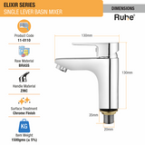 Elixir Single Lever Basin Mixer Faucet dimensions and size