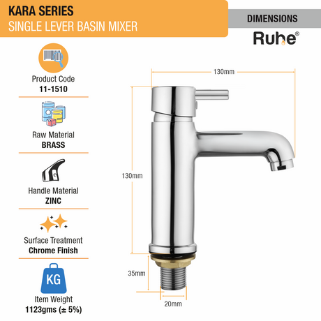 Kara Single Lever Basin Mixer Brass Faucet dimensions and sizes