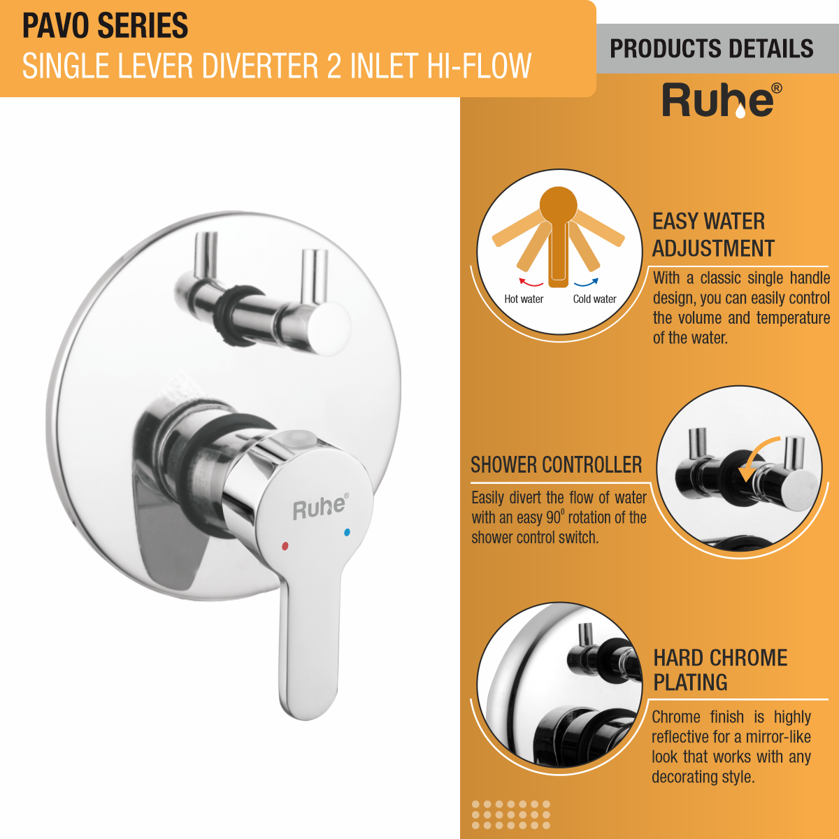 Pavo Single Lever 2-inlet Hi-Flow Diverter (Complete Set) product details